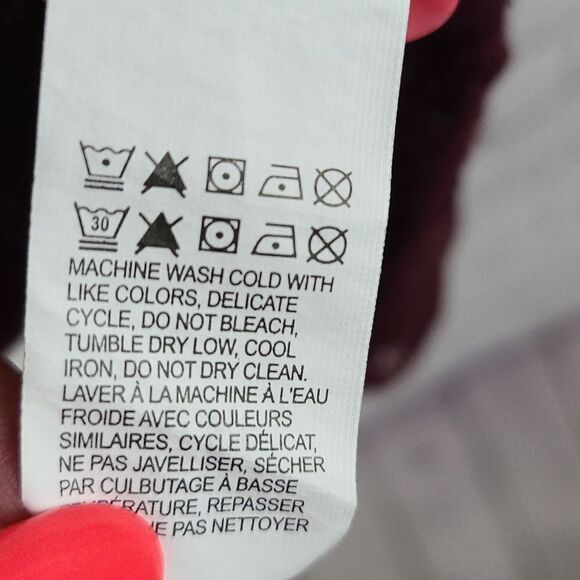 Lucky Brand Burgundy Print Ruched Sleeve Thermal Tee Linen Knit Shirt Medium Top - Picture 10 of 13